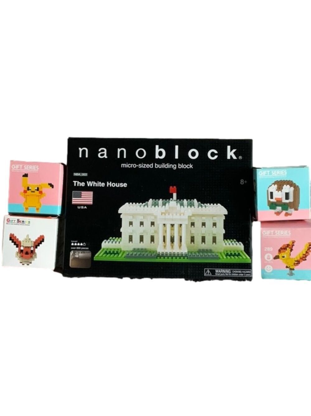 Nanoblocks Lot Five Sets White House Owl Pikachu Bird Critter